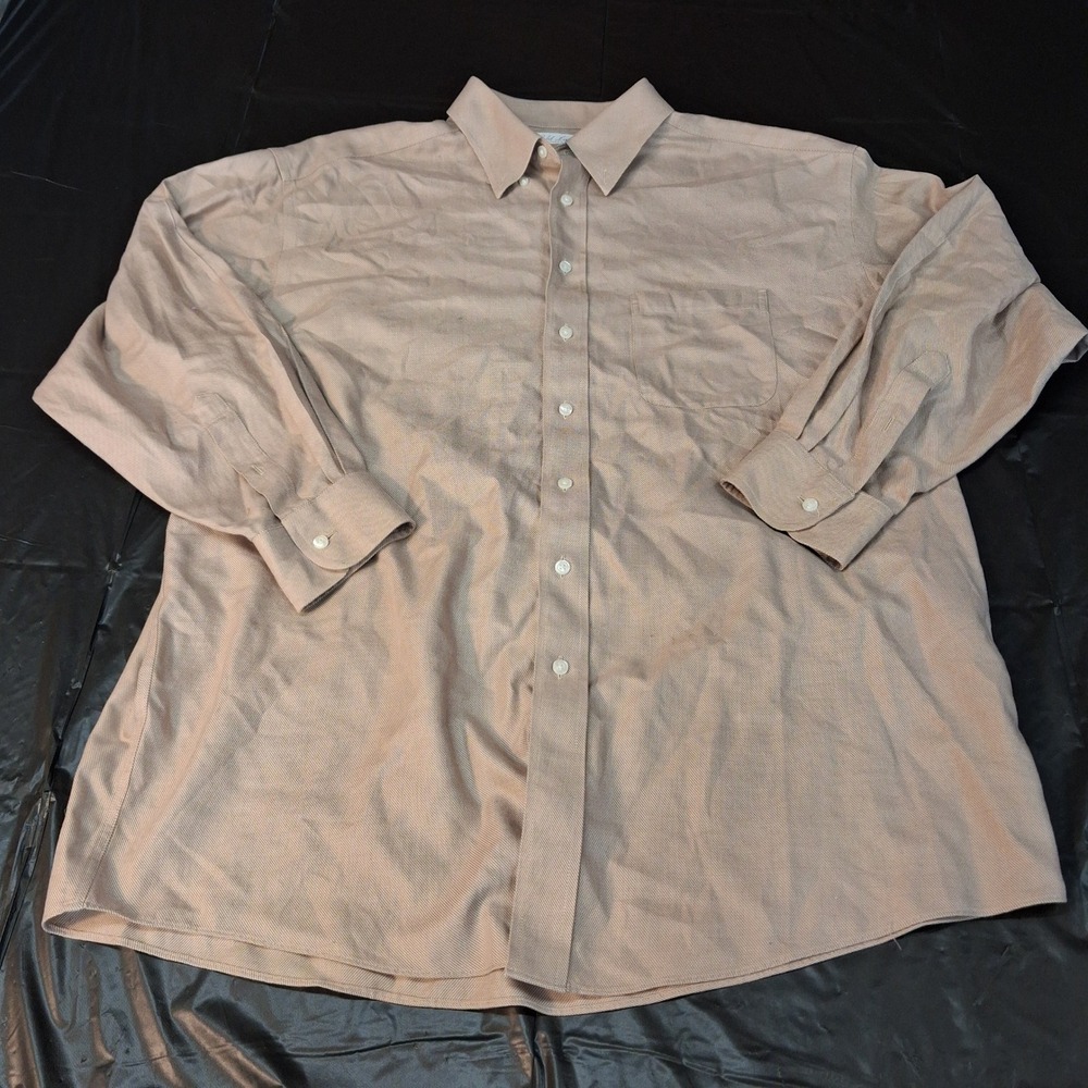 Roundtree & Yorke Shirt Mens 17 33 Gold Label Tan Cotton Twill Button Down EUC